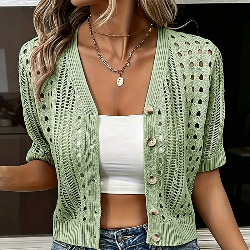🔥Summer Best Sellers-Women's Short Sleeve Hollow-Out Knit Cardigan