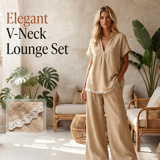 ⌛Limited-Time Offer-Women's V-Neck Top and Wide-Leg Pants Lounge Set