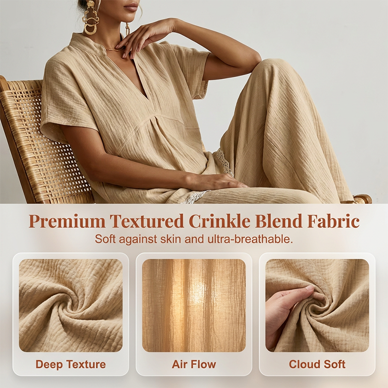 Women's V-Neck Top and Wide-Leg Pants Lounge Set
