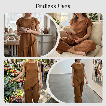 💗LAST DAY SALE 60% OFF⚡50K+ SOLD💕Women's Asymmetric Hem Top & Pants 2-Piece Set