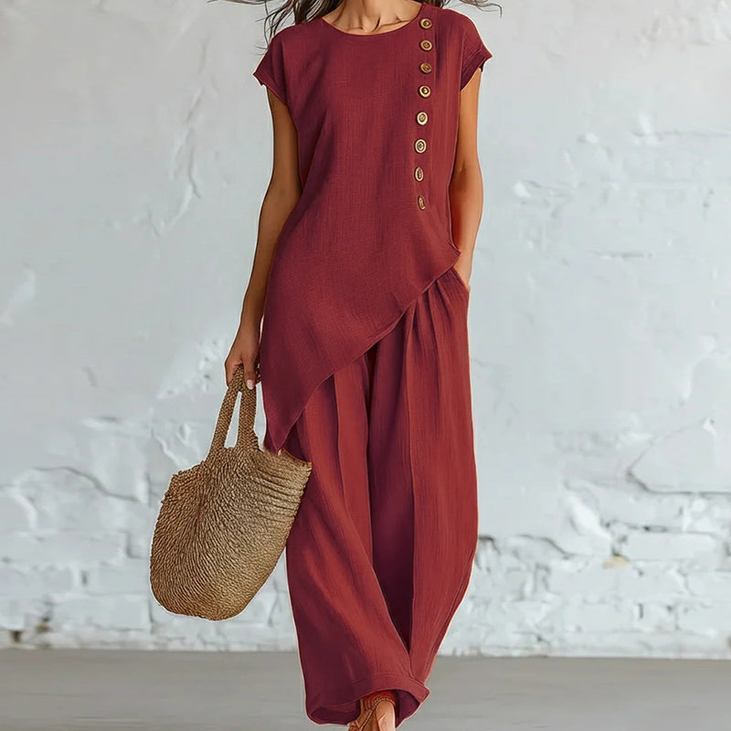 💗LAST DAY SALE 60% OFF⚡50K+ SOLD💕Women's Asymmetric Hem Top & Pants 2-Piece Set