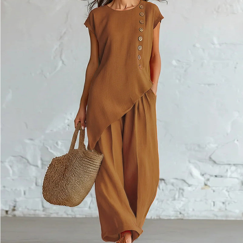 💗LAST DAY SALE 60% OFF⚡50K+ SOLD💕Women's Asymmetric Hem Top & Pants 2-Piece Set