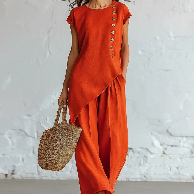 💗LAST DAY SALE 60% OFF⚡50K+ SOLD💕Women's Asymmetric Hem Top & Pants 2-Piece Set