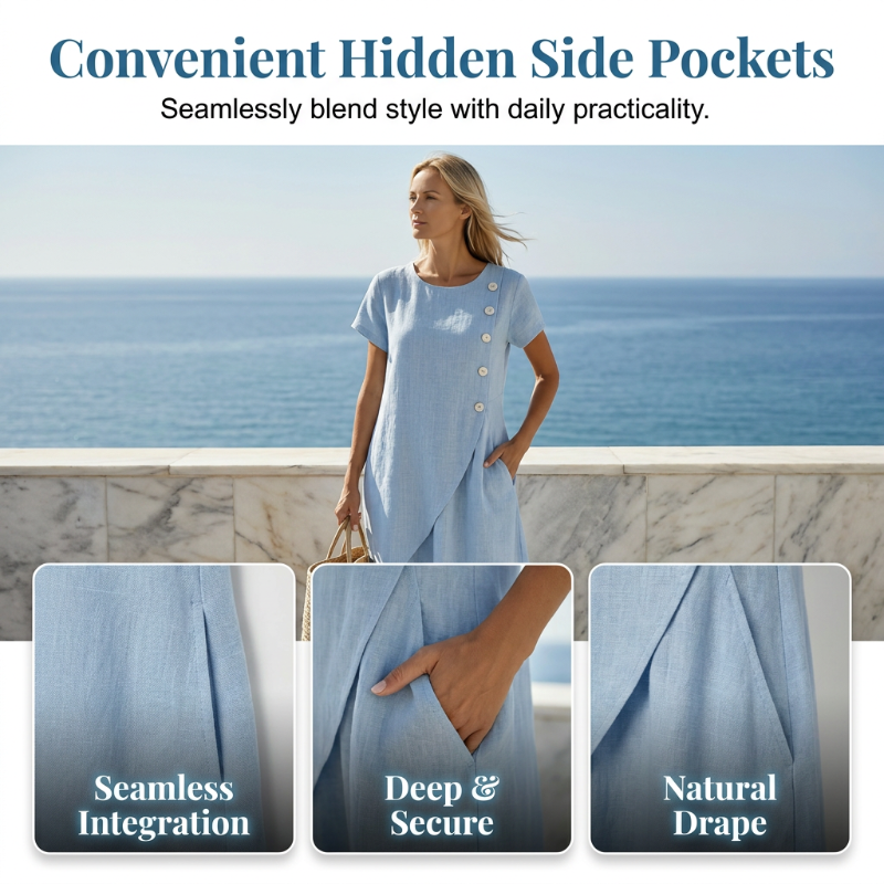 🔥Summer Best Sellers-Women’s Summer Round Neck Elegant Solid Color Dress