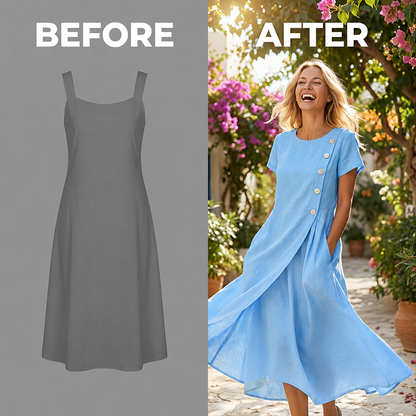 🔥Summer Best Sellers-Women’s Summer Round Neck Elegant Solid Color Dress