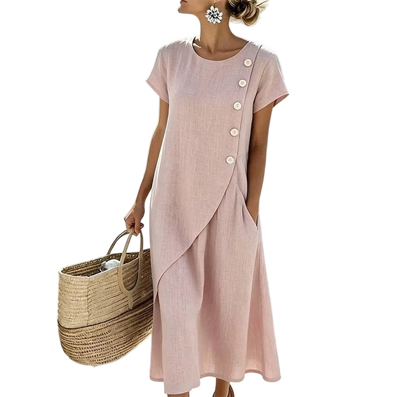 🔥Summer Best Sellers-Women’s Summer Round Neck Elegant Solid Color Dress