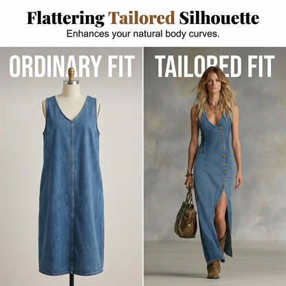 ⌛Limited-Time Offer-Sleeveless V-Neck Button-Front Denim Maxi Dress