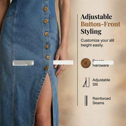 ⌛Limited-Time Offer-Sleeveless V-Neck Button-Front Denim Maxi Dress
