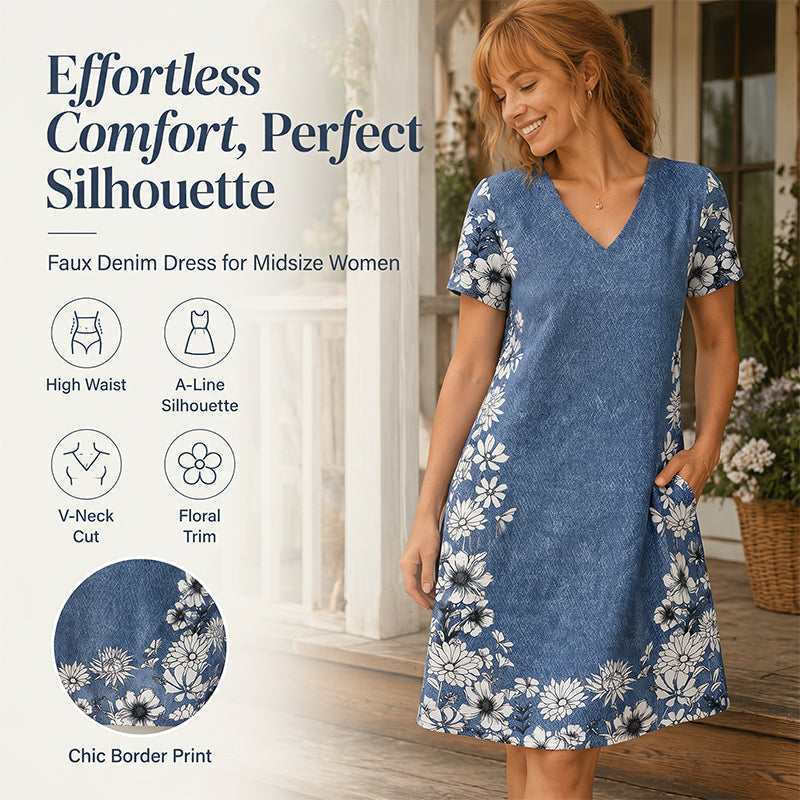 ⌛Limited-Time Offer-Women's V-Neck Denim Print Dress