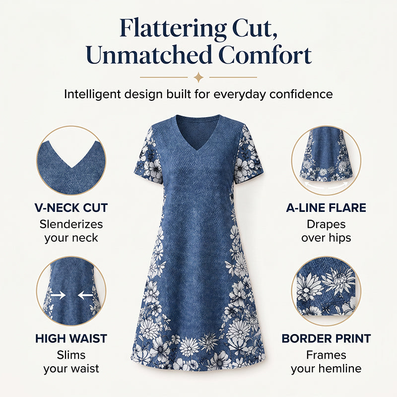 ⌛Limited-Time Offer-Women's V-Neck Denim Print Dress