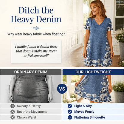 ⌛Limited-Time Offer-Women's V-Neck Denim Print Dress