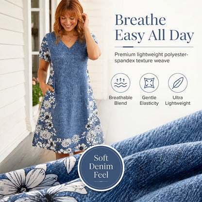⌛Limited-Time Offer-Women's V-Neck Denim Print Dress