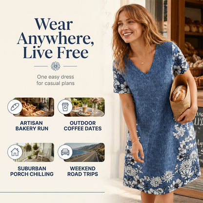 ⌛Limited-Time Offer-Women's V-Neck Denim Print Dress