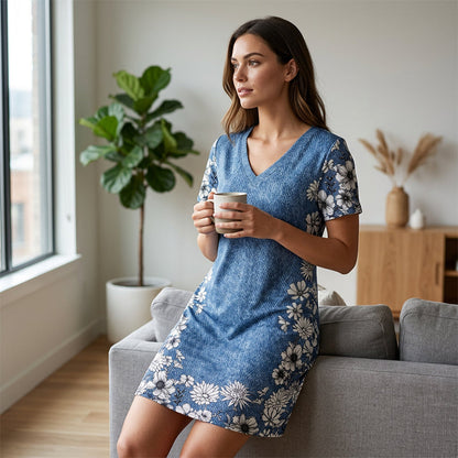 ⌛Limited-Time Offer-Women's V-Neck Denim Print Dress
