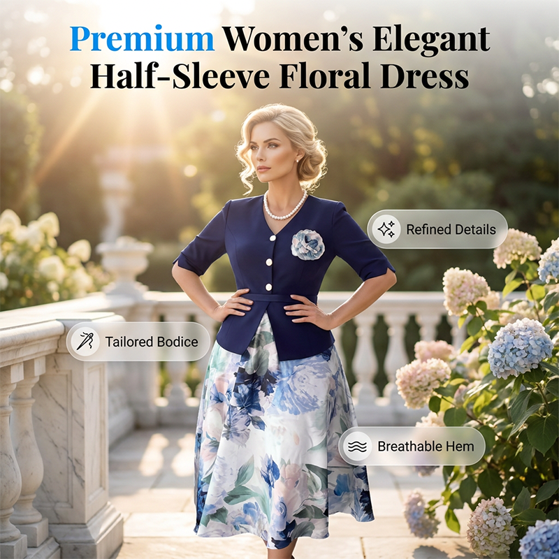 ⌛Limited-Time Offer-Women's Elegant Half-Sleeve Floral Dress