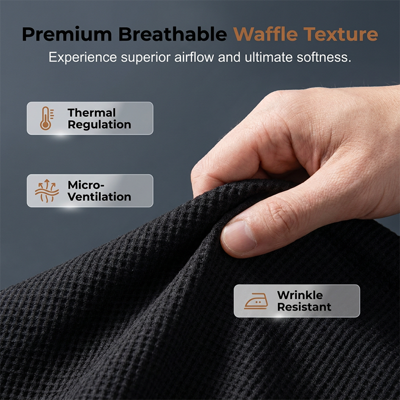 ⌛Limited-Time Offer-Men’s Waffle Knit T-Shirt Contrast Lace Up Casual Short Sleeve Tops