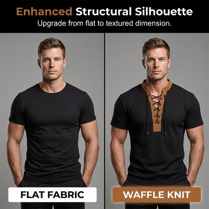 ⌛Limited-Time Offer-Men’s Waffle Knit T-Shirt Contrast Lace Up Casual Short Sleeve Tops