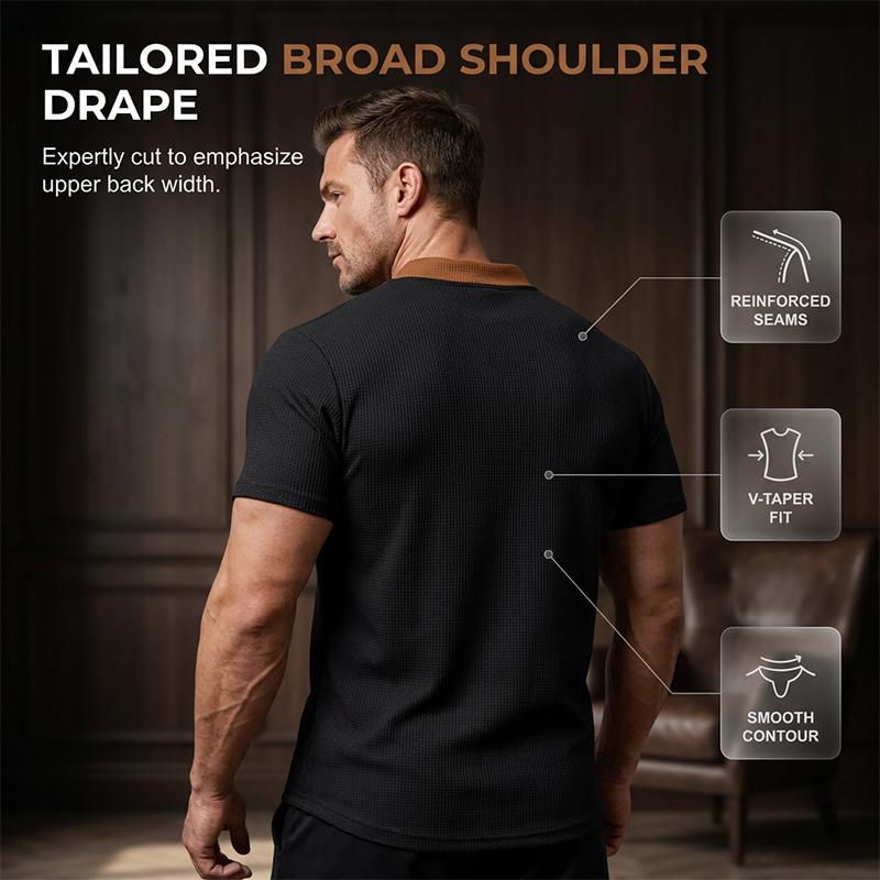 ⌛Limited-Time Offer-Men’s Waffle Knit T-Shirt Contrast Lace Up Casual Short Sleeve Tops