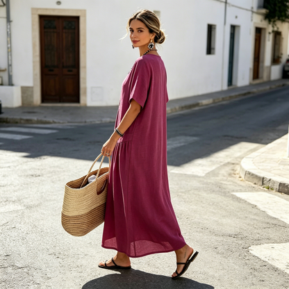 ⌛Limited-Time Offer-Women's Button-Front Short Sleeve Maxi Dress