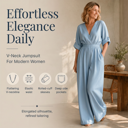 🔥New Arrivals & Special Offers-Women's Elegant V-Neck Wide-Leg Jumpsuit