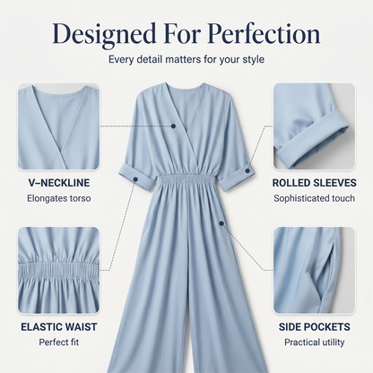 🔥New Arrivals & Special Offers-Women's Elegant V-Neck Wide-Leg Jumpsuit