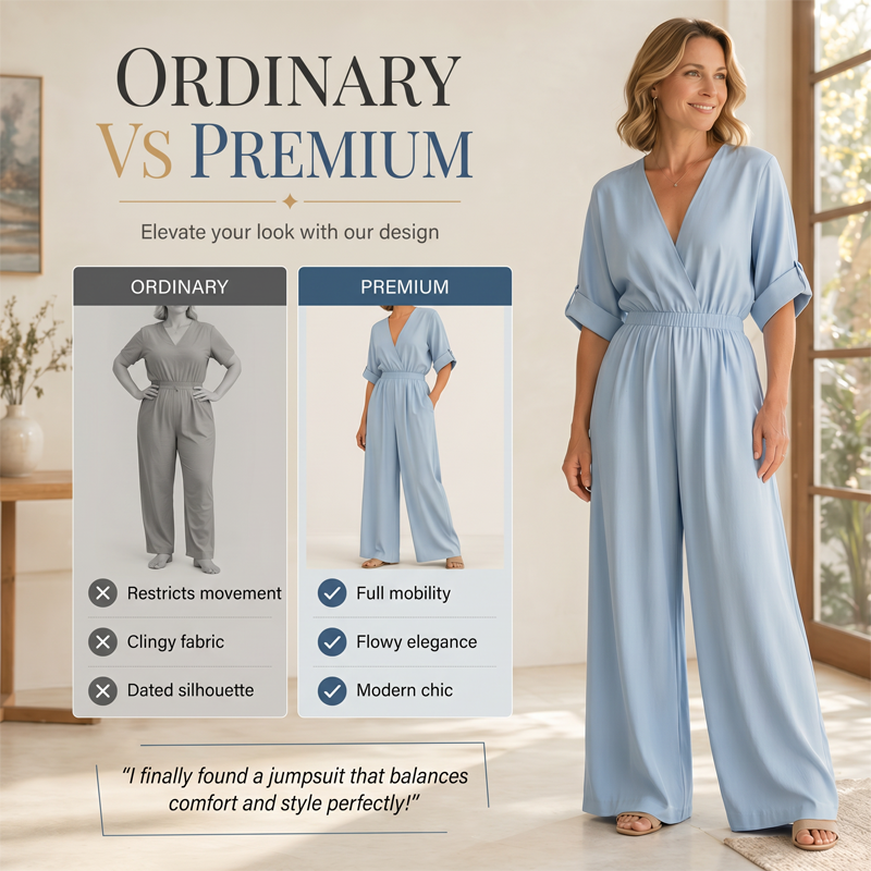 🔥New Arrivals & Special Offers-Women's Elegant V-Neck Wide-Leg Jumpsuit