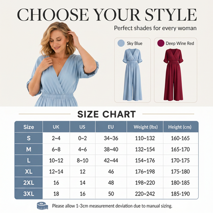 🔥New Arrivals & Special Offers-Women's Elegant V-Neck Wide-Leg Jumpsuit