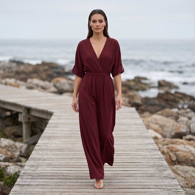 🔥New Arrivals & Special Offers-Women's Elegant V-Neck Wide-Leg Jumpsuit