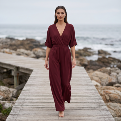 🔥New Arrivals & Special Offers-Women's Elegant V-Neck Wide-Leg Jumpsuit
