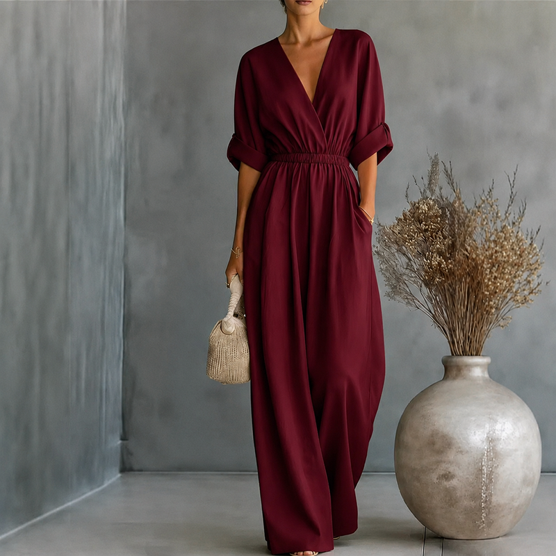 🔥New Arrivals & Special Offers-Women's Elegant V-Neck Wide-Leg Jumpsuit