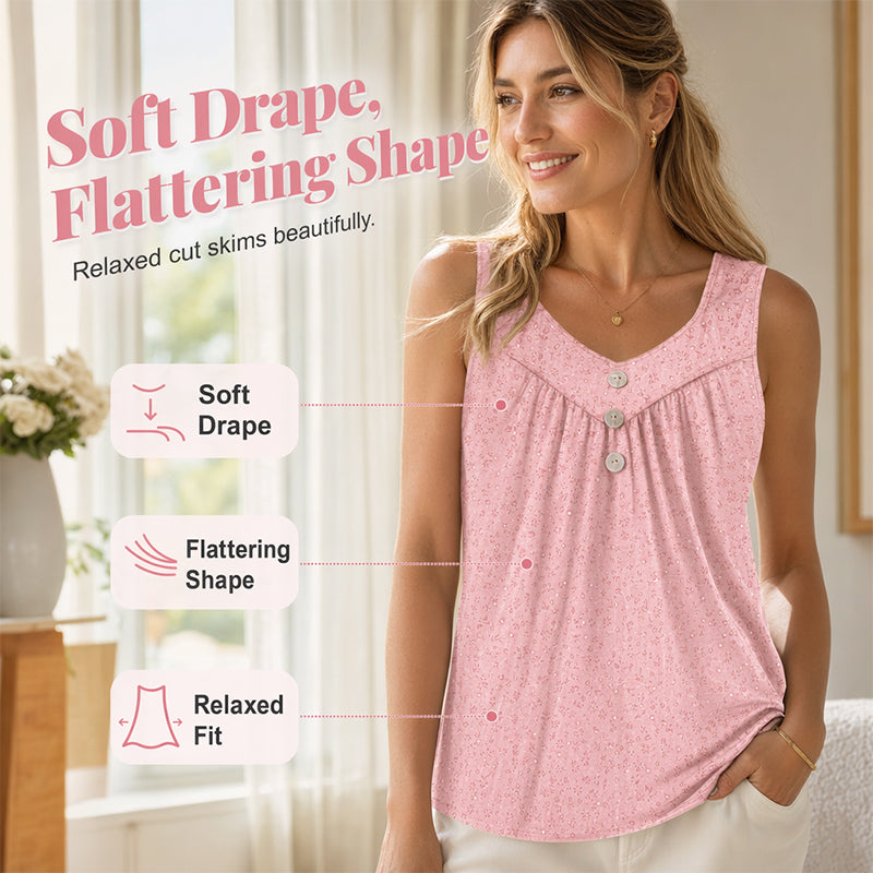 🌸New Arrivals & Special Offers-Women's Printed Sleeveless Top with Button Detail