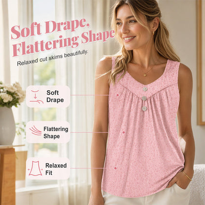 🌸New Arrivals & Special Offers-Women's Printed Sleeveless Top with Button Detail