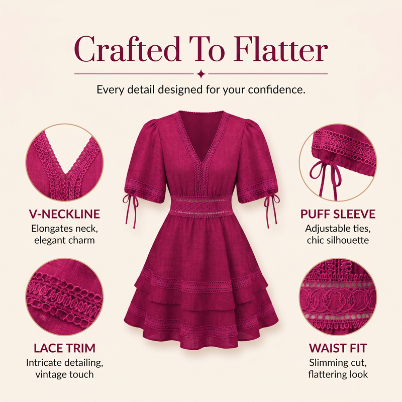 ⌛Limited-Time Offer-Women's V-Neck Lace Tiered Ruffle Dress
