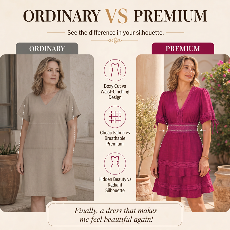 ⌛Limited-Time Offer-Women's V-Neck Lace Tiered Ruffle Dress