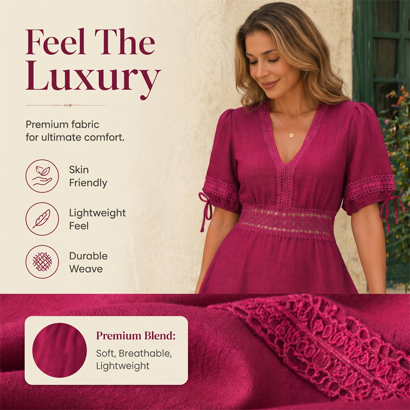 ⌛Limited-Time Offer-Women's V-Neck Lace Tiered Ruffle Dress