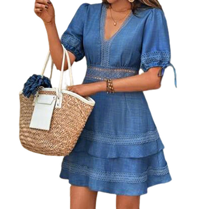 ⌛Limited-Time Offer-Women's V-Neck Lace Tiered Ruffle Dress