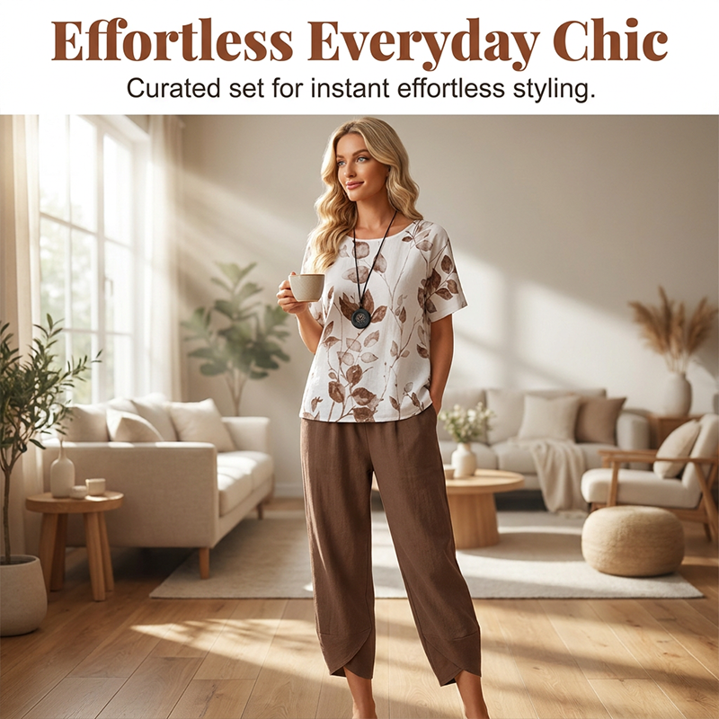 🔥Last-Day Sale-Effortless Printed Tee Set