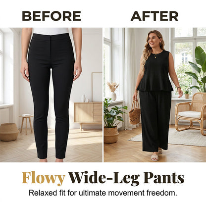 ⏰💰 50% OFF – Sleeveless Peplum Top & Wide-Leg Pants Set – Effortless Style in 1 Click! | Flattering Peplum + Flowy Pants | Ready-to-Wear Outfit 👚👖✨🌸