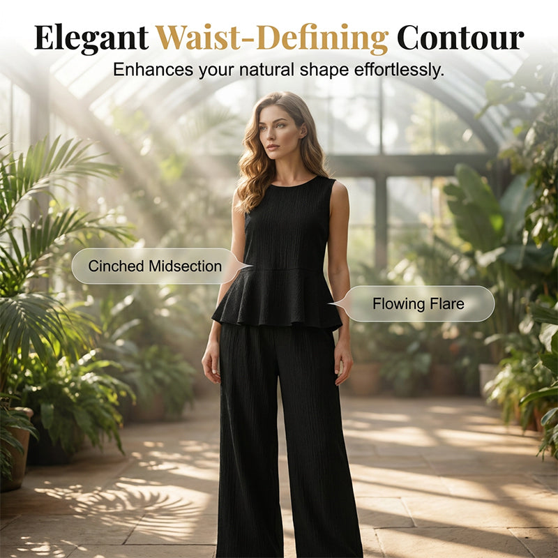 ⏰💰 50% OFF – Sleeveless Peplum Top & Wide-Leg Pants Set – Effortless Style in 1 Click! | Flattering Peplum + Flowy Pants | Ready-to-Wear Outfit 👚👖✨🌸