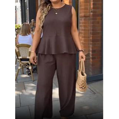 ⏰💰 50% OFF – Sleeveless Peplum Top & Wide-Leg Pants Set – Effortless Style in 1 Click! | Flattering Peplum + Flowy Pants | Ready-to-Wear Outfit 👚👖✨🌸