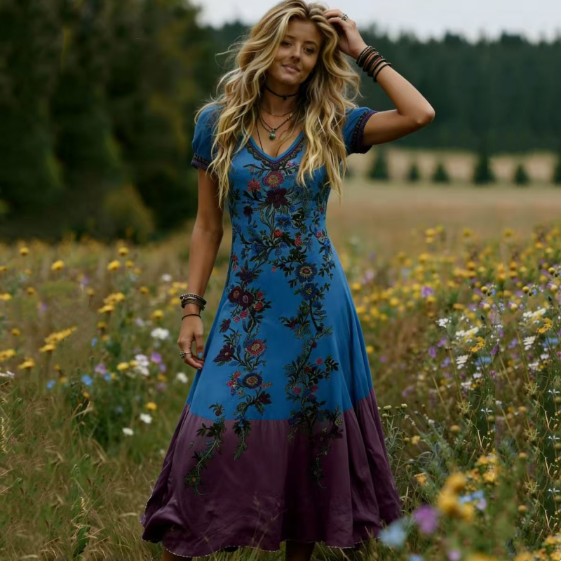 🔥New Arrivals & Special Offers-Women's Vintage V-Neck Floral Maxi Dress