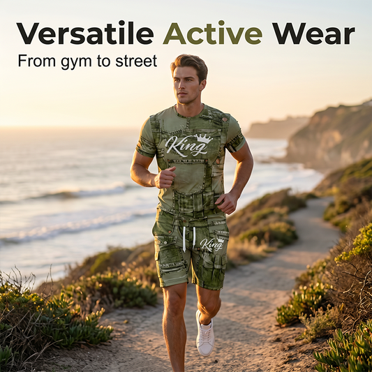 ⌛Limited-Time Offer-Mens Casual Faux Denim Print T Shirt Shorts Set