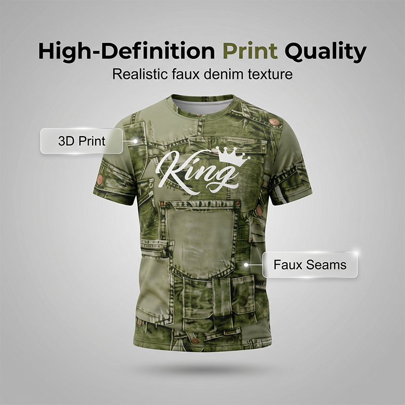 ⌛Limited-Time Offer-Mens Casual Faux Denim Print T Shirt Shorts Set