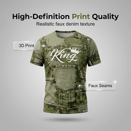 ⌛Limited-Time Offer-Mens Casual Faux Denim Print T Shirt Shorts Set