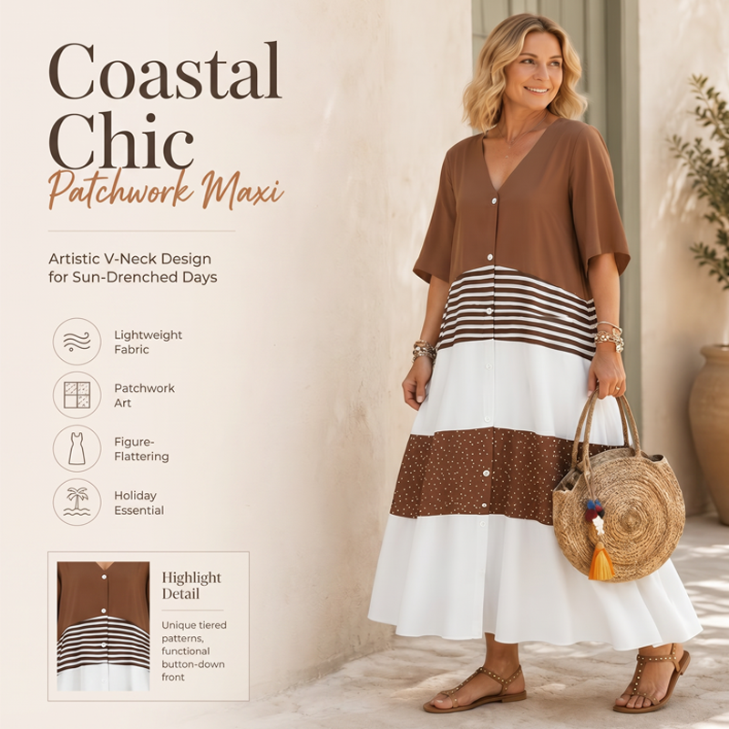 ⌛Limited-Time Offer-Women's Summer V-Neck Button-Up Maxi Dress