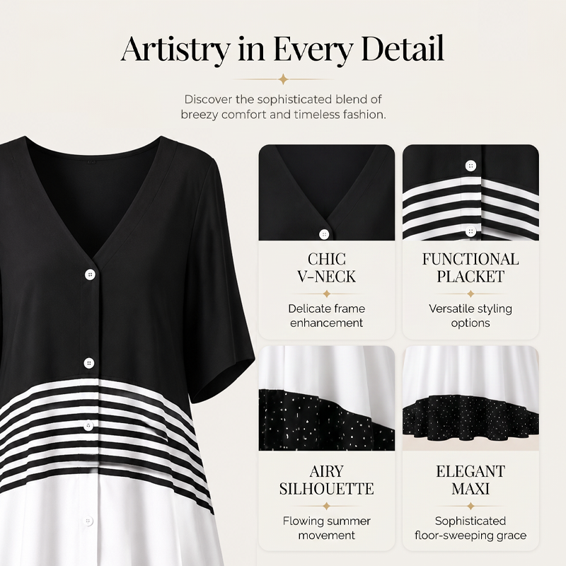 ⌛Limited-Time Offer-Women's Summer V-Neck Button-Up Maxi Dress