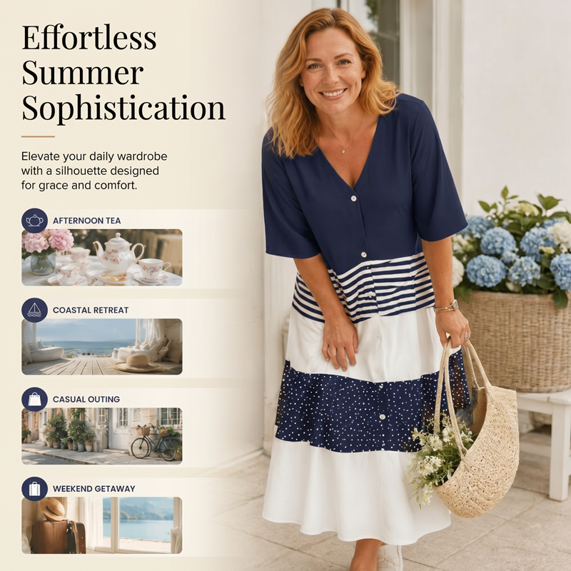 ⌛Limited-Time Offer-Women's Summer V-Neck Button-Up Maxi Dress