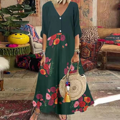 ⌛Limited-Time Offer-Women's Summer V-Neck Button-Up Maxi Dress