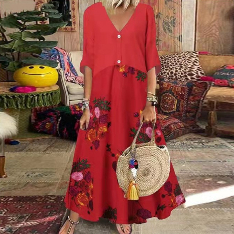 ⌛Limited-Time Offer-Women's Summer V-Neck Button-Up Maxi Dress