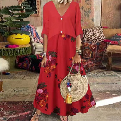 ⌛Limited-Time Offer-Women's Summer V-Neck Button-Up Maxi Dress
